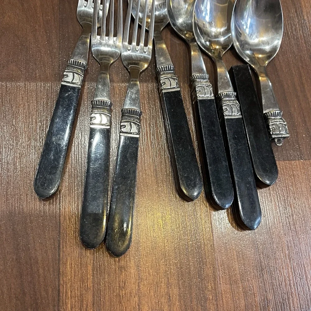 20 Vintage Sabatier CANNES flatware MCM bakelite style 4 Piece‎ Set Rare Black